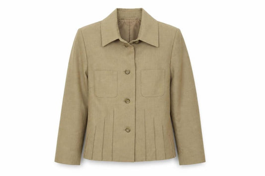 Front view of My Diary women’s beige jacket blazer, size UK 8, button - pockets