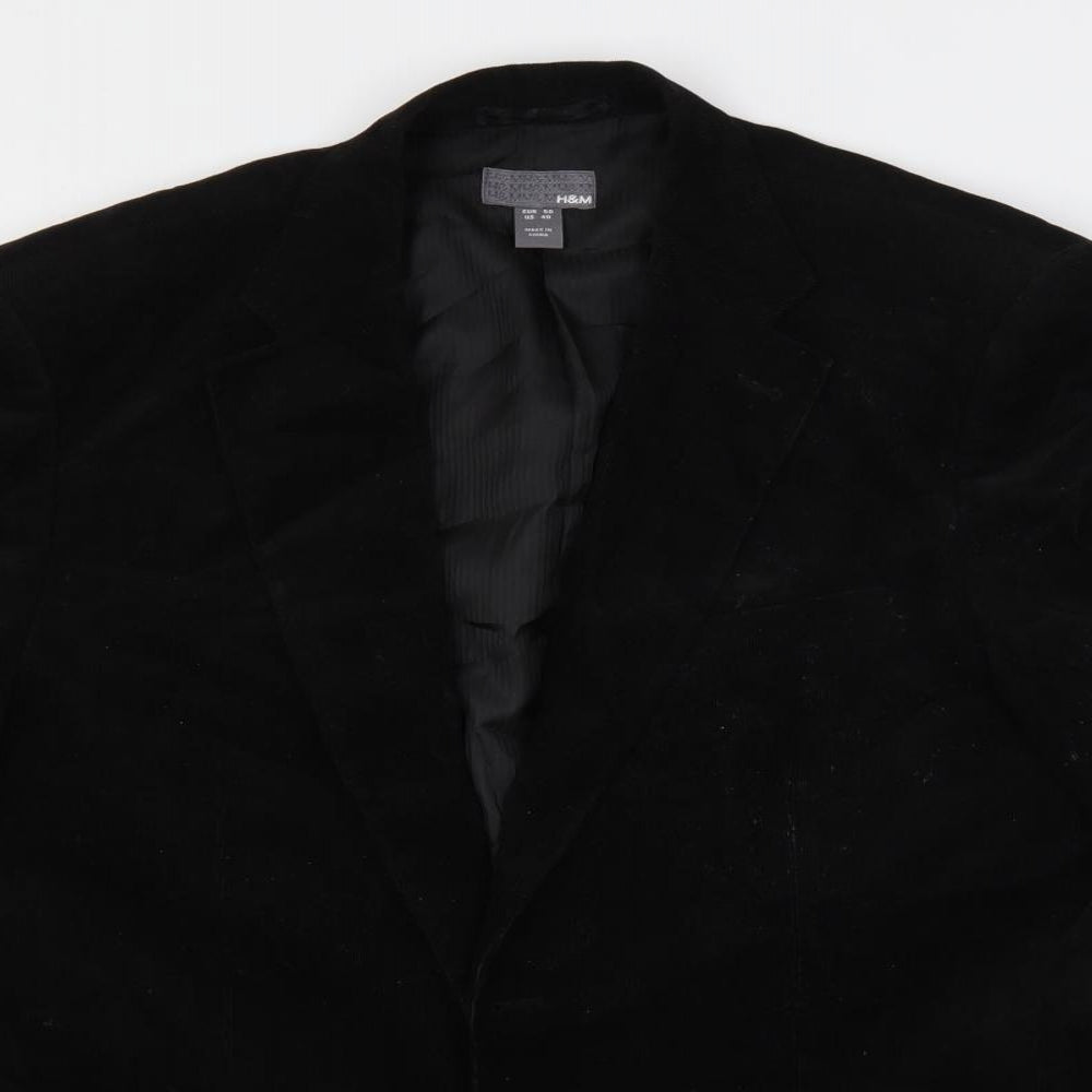 H&M Mens Black Jacket Blazer Size 40 Button