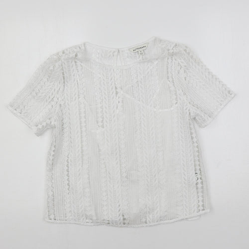 Autograph Womens White Cotton Basic Blouse Size 8 Boat Neck - Lined
