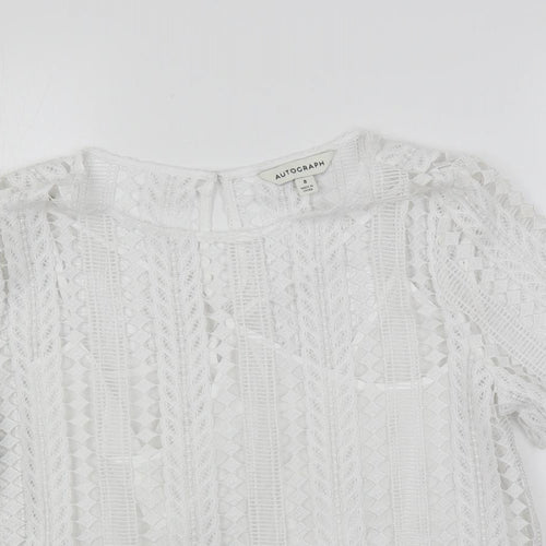 Autograph Womens White Cotton Basic Blouse Size 8 Boat Neck - Lined