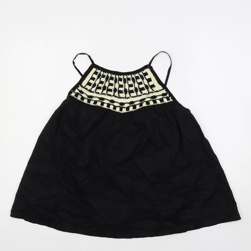 Per Una Womens Black Cotton Basic Tank Size 10 Round Neck - Crochet Detail, Open Back