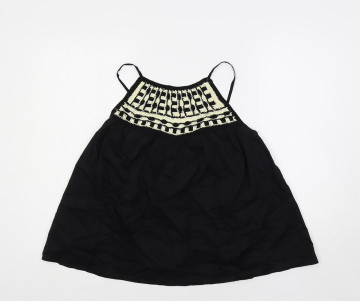 Per Una Womens Black Cotton Basic Tank Size 10 Round Neck - Crochet Detail, Open Back