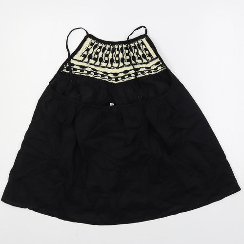 Per Una Womens Black Cotton Basic Tank Size 10 Round Neck - Crochet Detail, Open Back