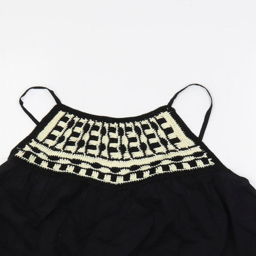 Per Una Womens Black Cotton Basic Tank Size 10 Round Neck - Crochet Detail, Open Back