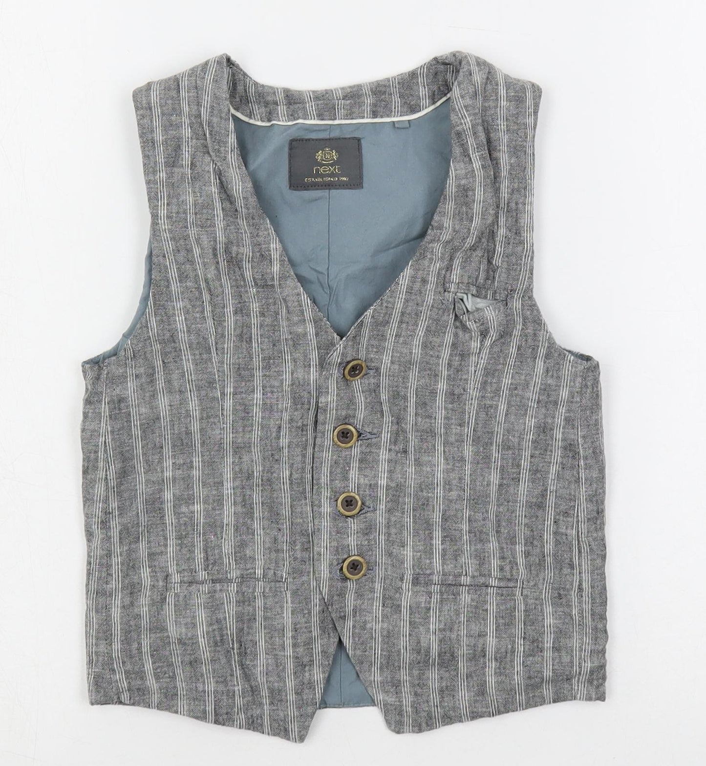 NEXT Boys Grey Striped Jacket Waistcoat Size 7 Years Button