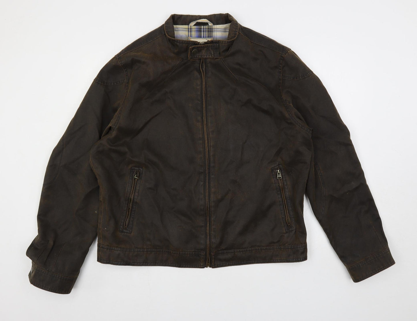 Marks and Spencer Mens Brown Biker Jacket Size XL Zip - Zipped Pockets