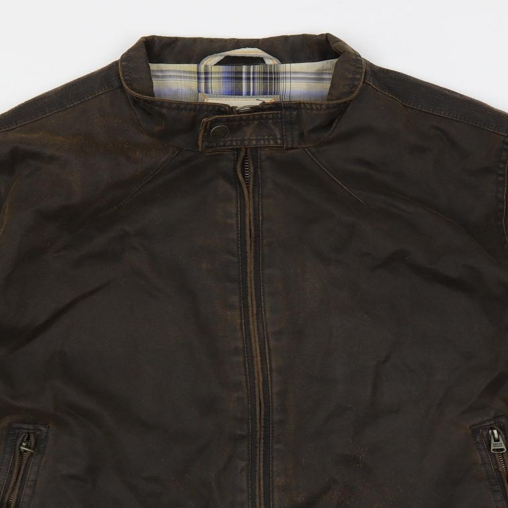 Marks and Spencer Mens Brown Biker Jacket Size XL Zip - Zipped Pockets