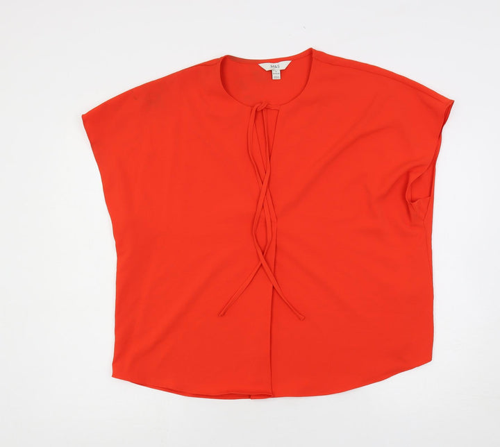 Marks and Spencer Womens Red Polyester Basic Blouse Size 12 V-Neck - Keyhole Neck