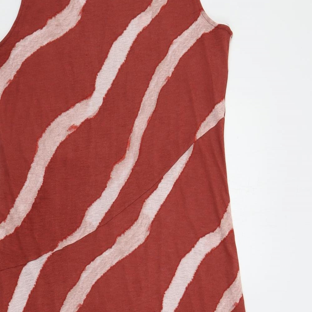 Marks and Spencer Womens Red Geometric Polyester A-Line Size 14 Mock Neck Button