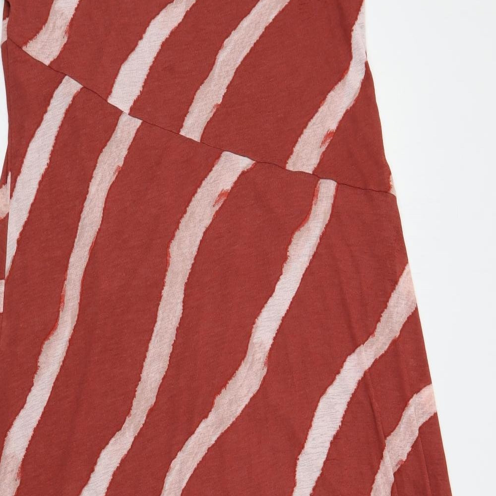 Marks and Spencer Womens Red Geometric Polyester A-Line Size 14 Mock Neck Button