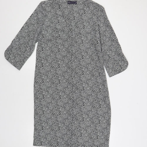 Marks and Spencer Womens Black Geometric Polyester Shift Size 8 V-Neck Pullover