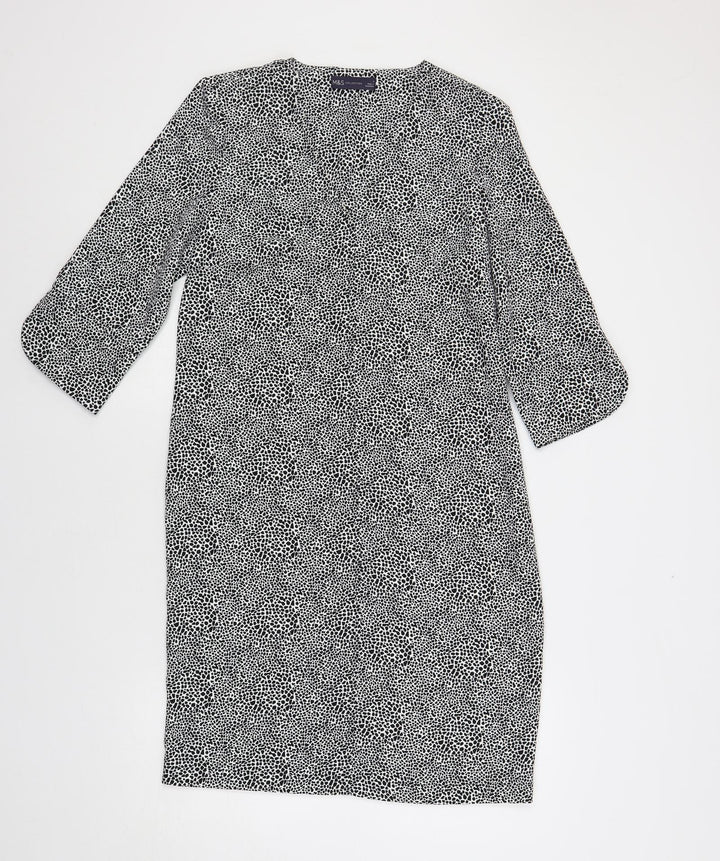 Marks and Spencer Womens Black Geometric Polyester Shift Size 8 V-Neck Pullover