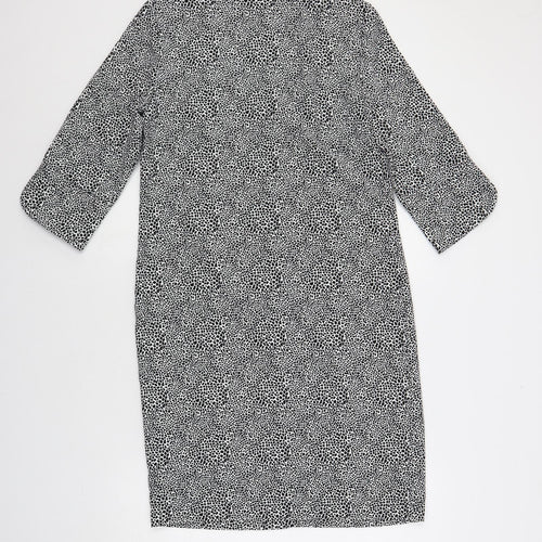 Marks and Spencer Womens Black Geometric Polyester Shift Size 8 V-Neck Pullover