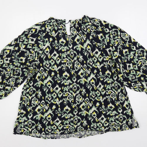 Marks and Spencer Womens Blue Geometric Cotton Basic Blouse Size 14 Mock Neck