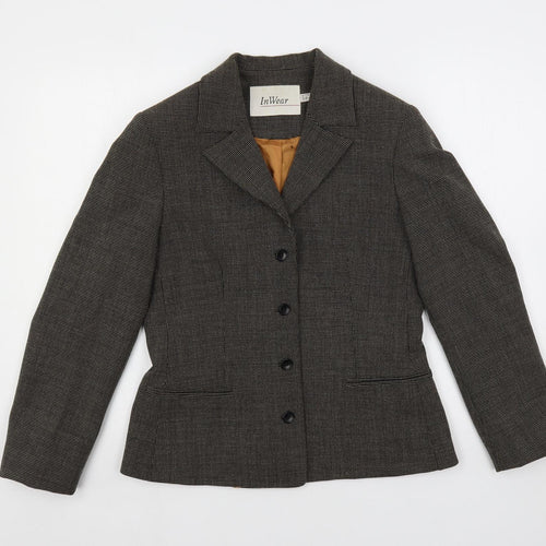 In Wear Womens Brown Geometric Jacket Blazer Size 8 Button