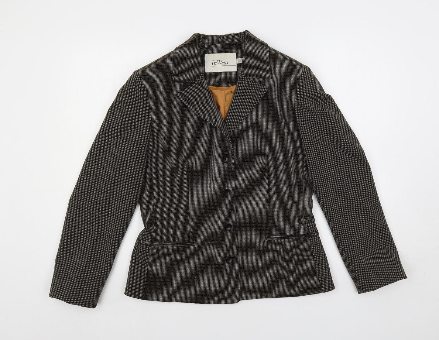 In Wear Womens Brown Geometric Jacket Blazer Size 8 Button