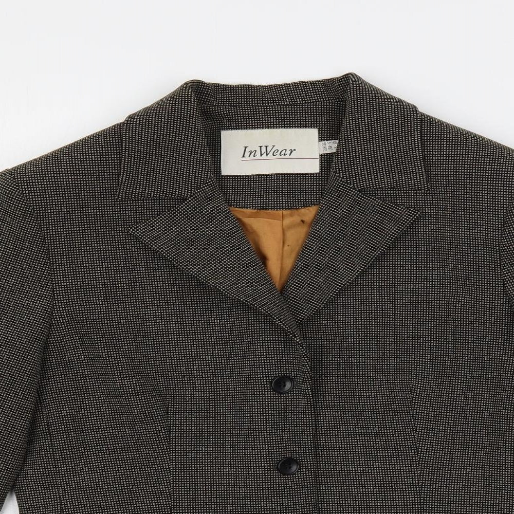 In Wear Womens Brown Geometric Jacket Blazer Size 8 Button