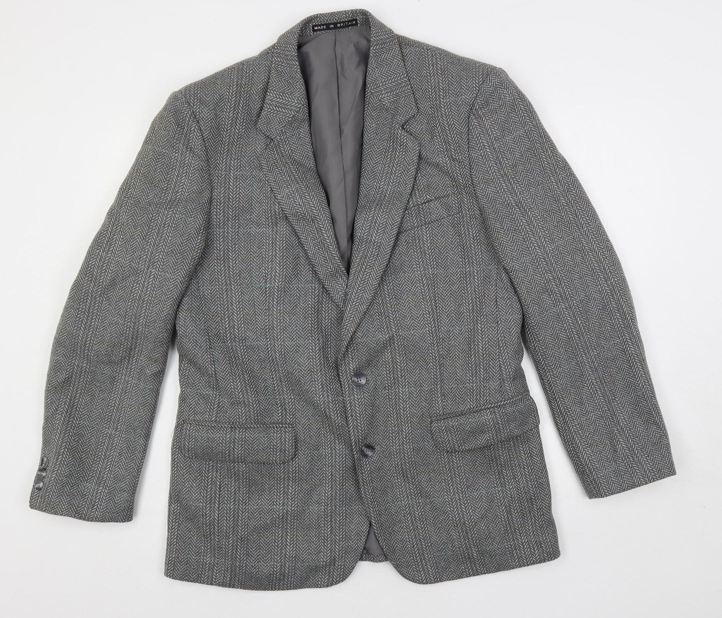 Greenwoods Mens Grey Geometric Jacket Blazer Size 40 Button