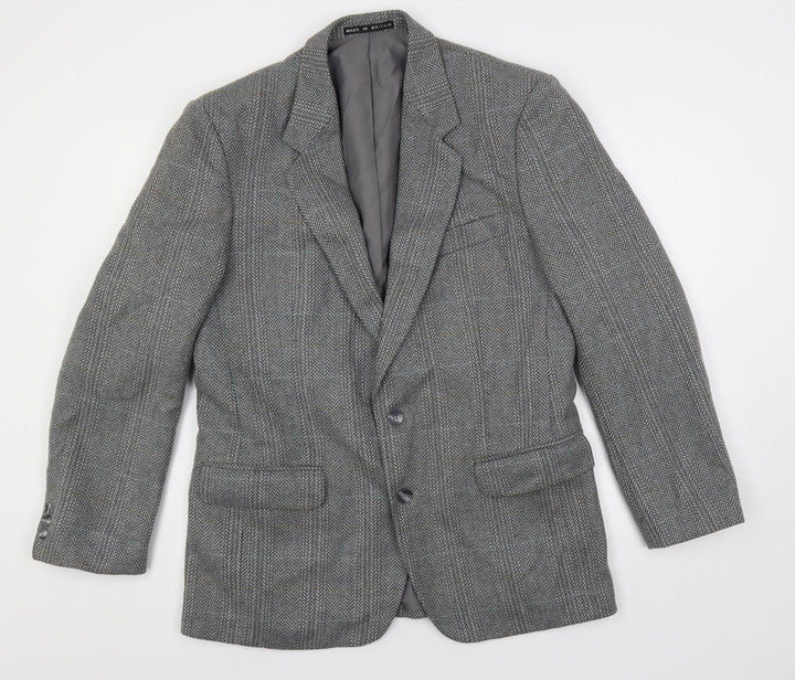 Greenwoods Mens Grey Geometric Jacket Blazer Size 40 Button