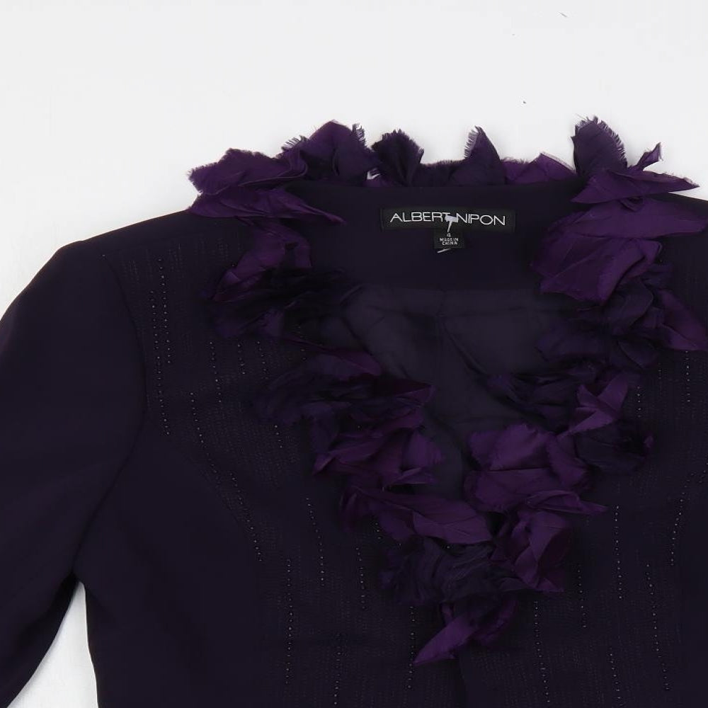 Albert Nipon Womens Purple Jacket Blazer Size 6 - Feather Detail