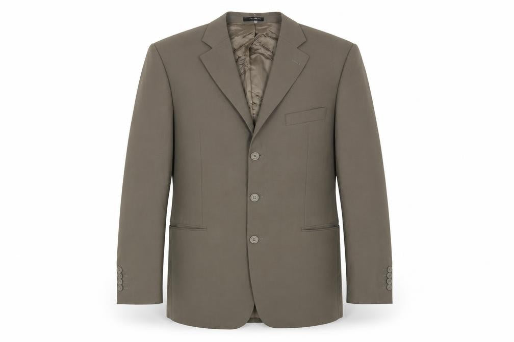 Front view of Tom English men’s grey wool jacket suit jacket, size 42, regular
