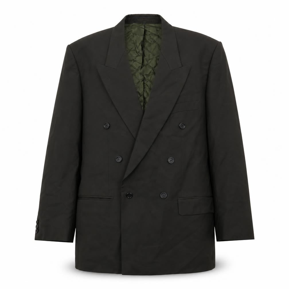 Front view of Marks & Spencer men’s green polyester jacket suit jacket, size 40, regular