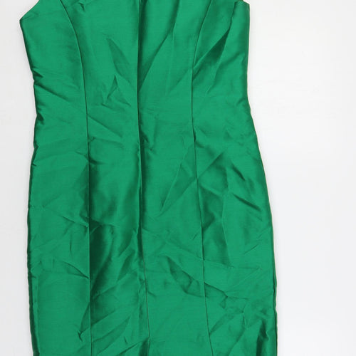 Alexon Womens Green Silk Pencil Dress Size 12 V-Neck Zip