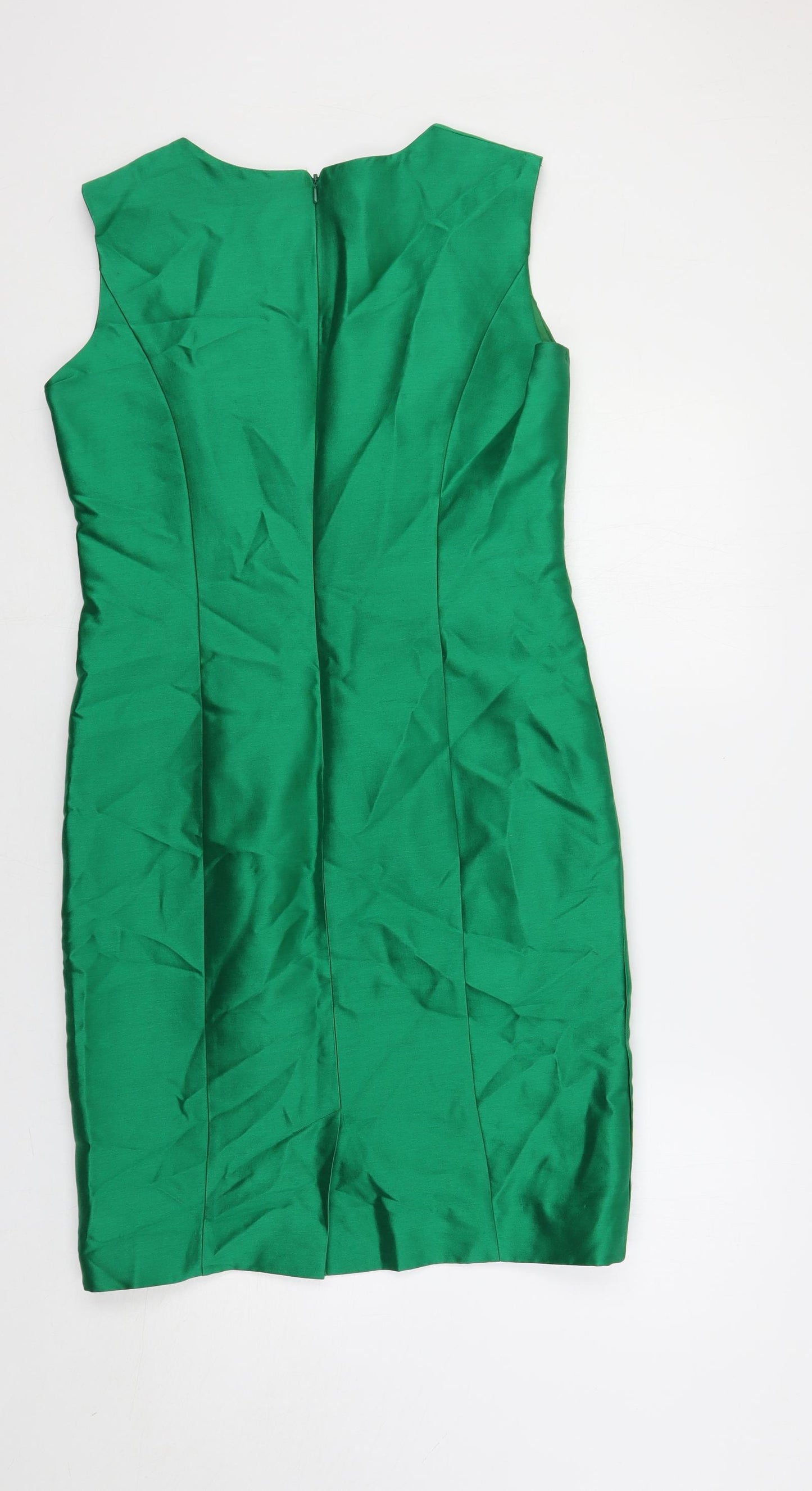 Alexon Womens Green Silk Pencil Dress Size 12 V-Neck Zip