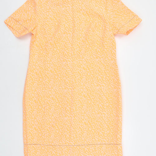 Marks and Spencer Womens Orange Animal Print Polyester Shift Size 12 Boat Neck Button