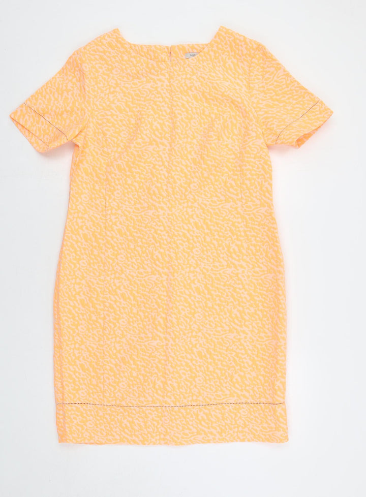 Marks and Spencer Womens Orange Animal Print Polyester Shift Size 12 Boat Neck Button