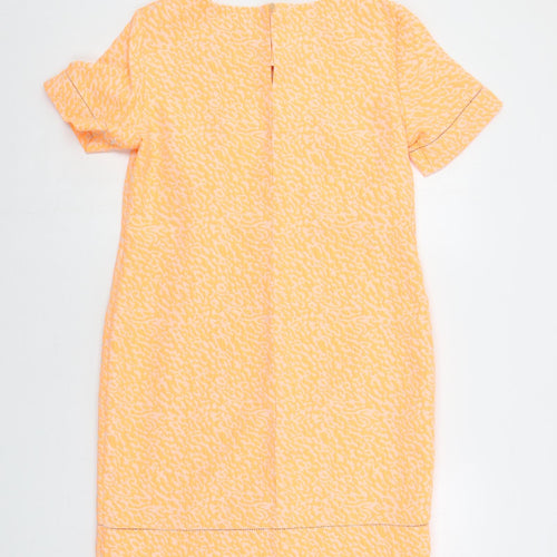 Marks and Spencer Womens Orange Animal Print Polyester Shift Size 12 Boat Neck Button