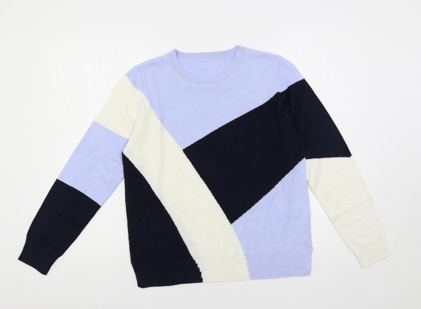 Marks and Spencer Womens Blue Crew Neck Geometric Acrylic Pullover Jumper Size 12