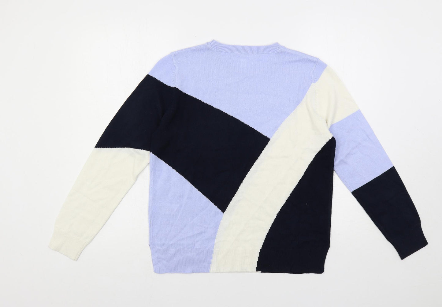 Marks and Spencer Womens Blue Crew Neck Geometric Acrylic Pullover Jumper Size 12