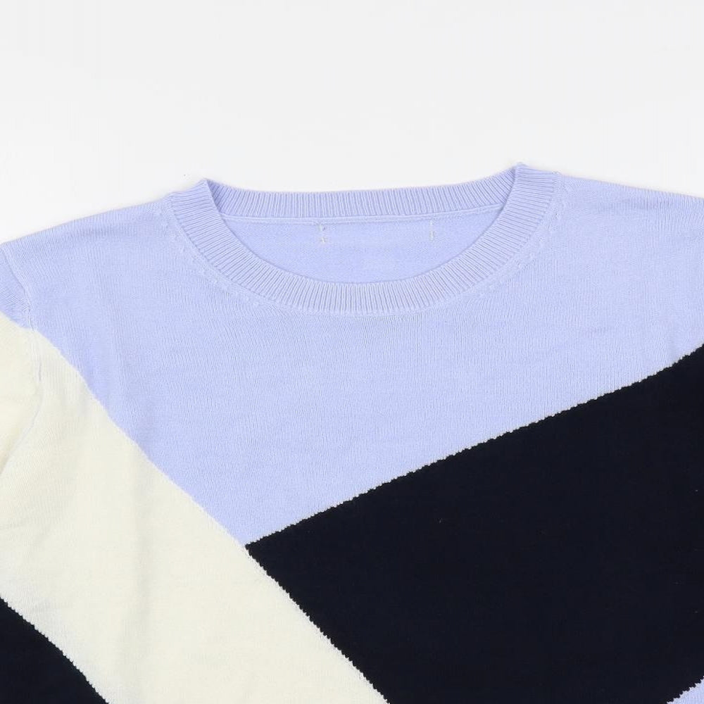 Marks and Spencer Womens Blue Crew Neck Geometric Acrylic Pullover Jumper Size 12