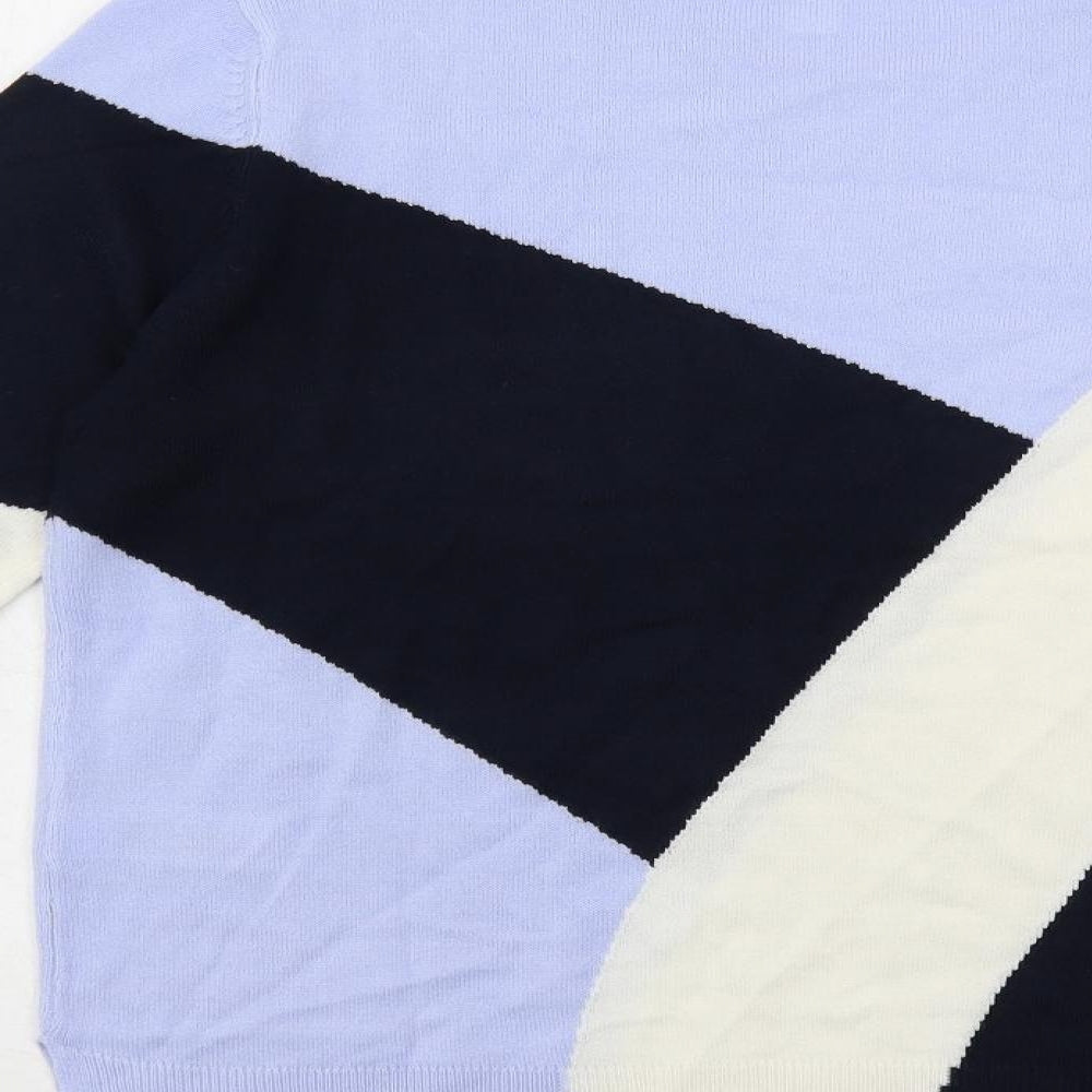Marks and Spencer Womens Blue Crew Neck Geometric Acrylic Pullover Jumper Size 12