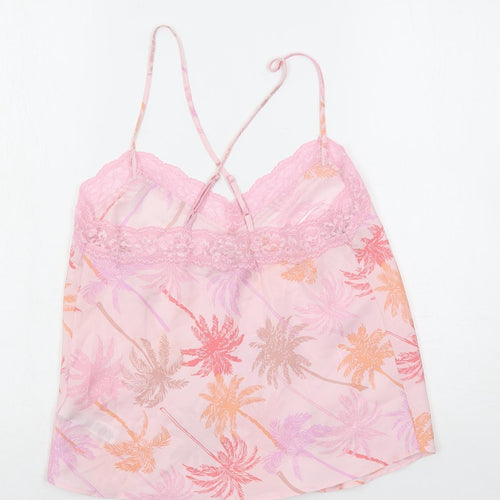 Marks and Spencer Womens Pink Geometric Polyester Cami Pyjama Top Size 10 - Palm Print