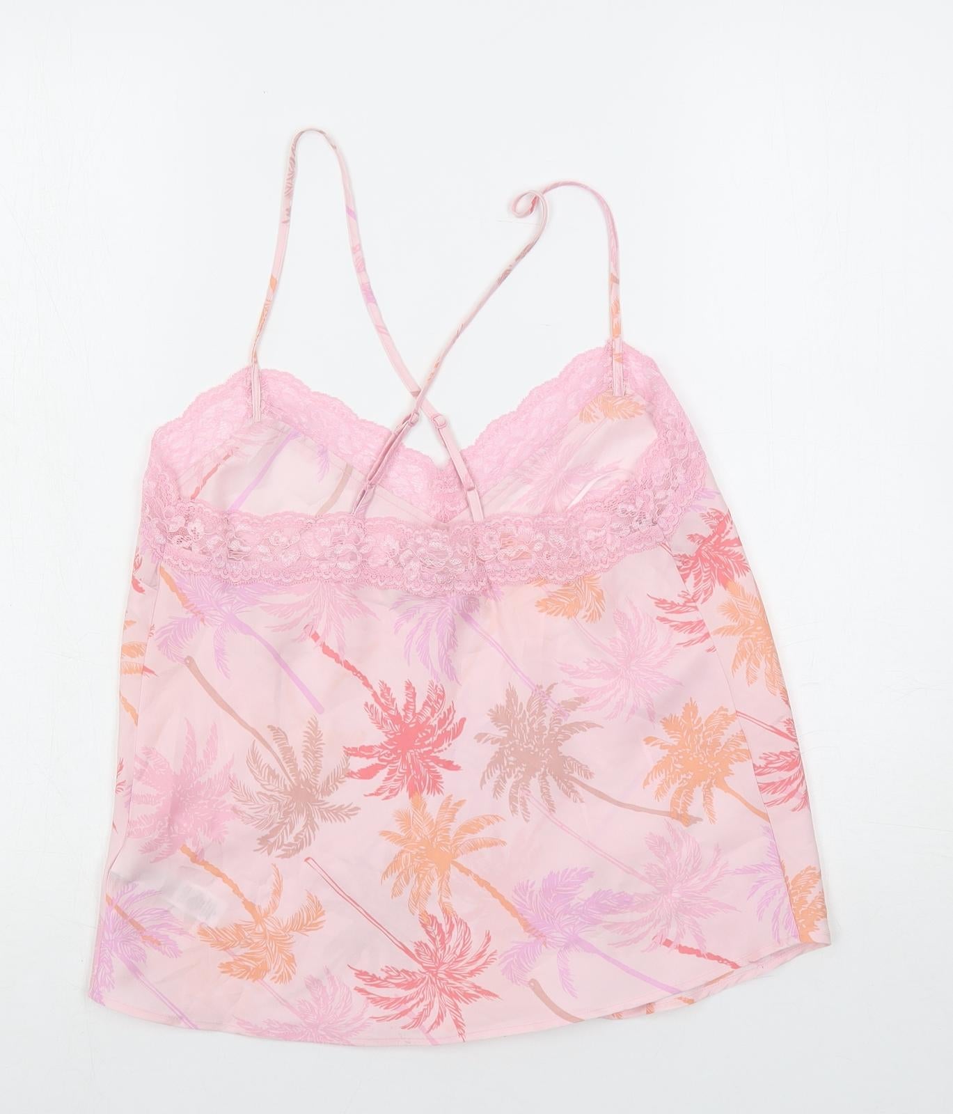 Marks and Spencer Womens Pink Geometric Polyester Cami Pyjama Top Size 10 - Palm Print