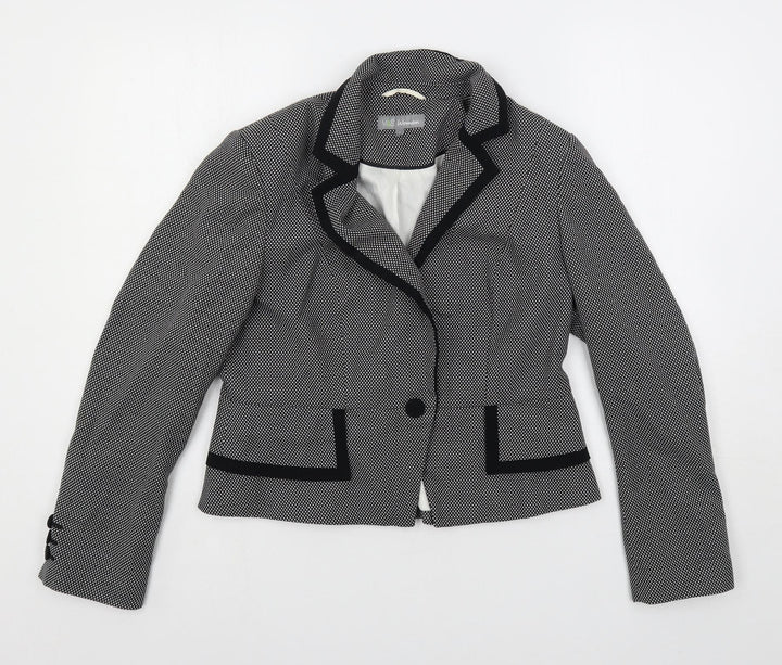 Marks and Spencer Womens Black Geometric Jacket Blazer Size 14 Button