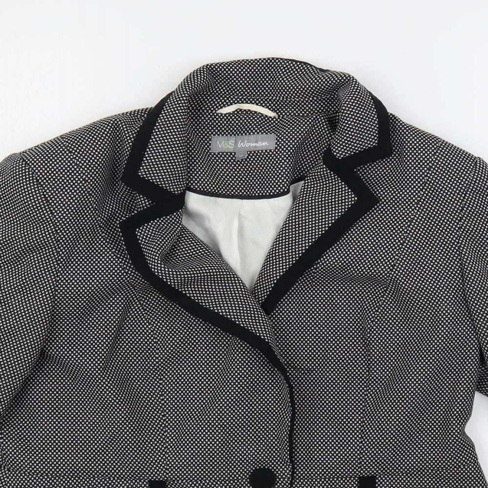Marks and Spencer Womens Black Geometric Jacket Blazer Size 14 Button