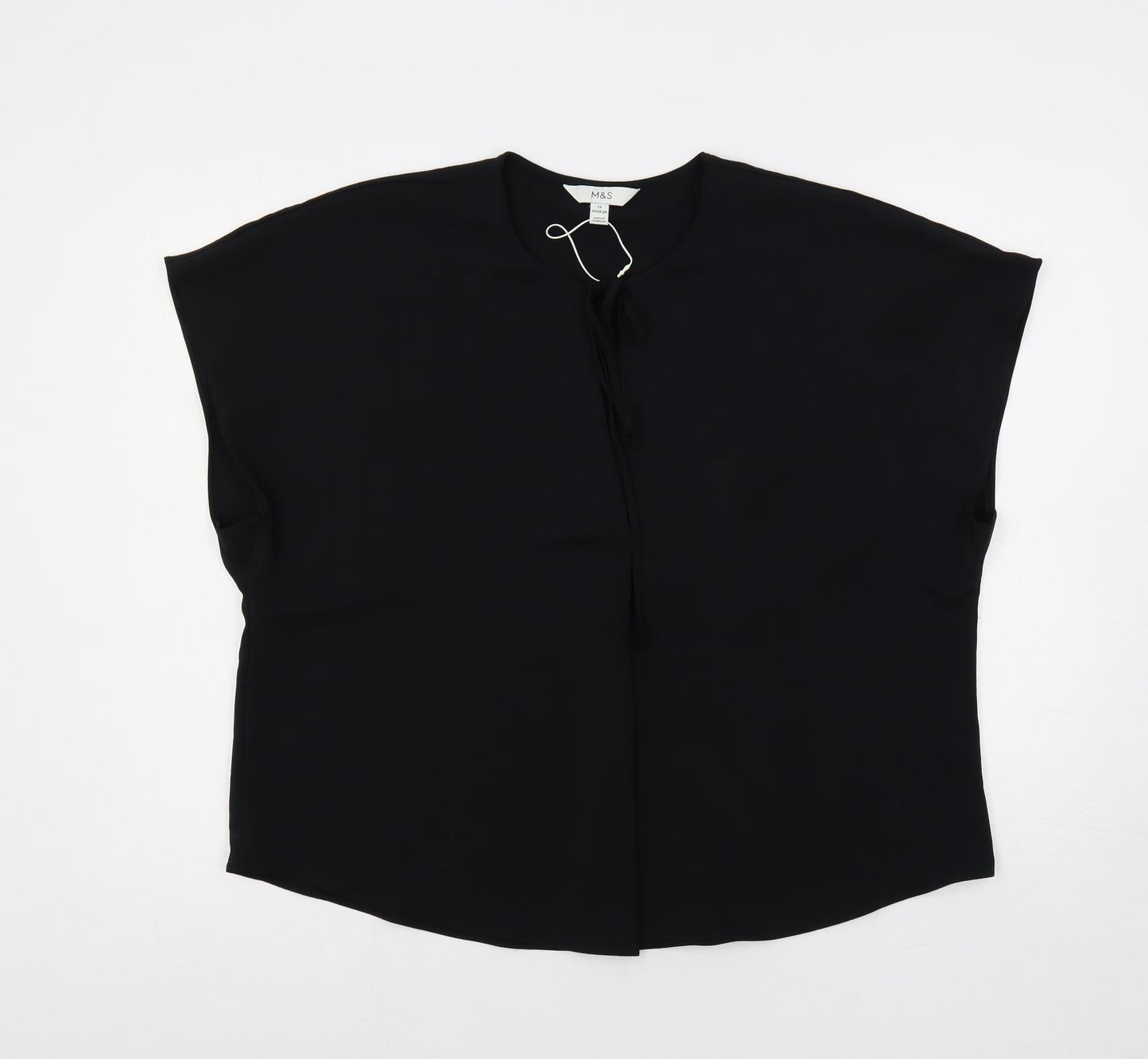 Marks and Spencer Womens Black Polyester Basic Blouse Size 16 Round Neck
