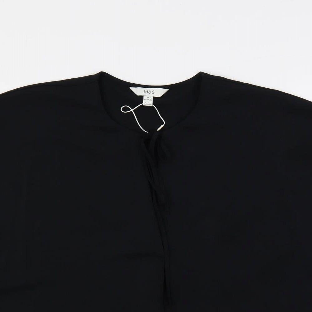 Marks and Spencer Womens Black Polyester Basic Blouse Size 16 Round Neck