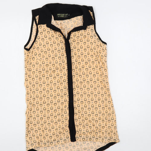 Pussycat London Womens Orange Geometric Viscose Tunic Button-Up Size S Collared