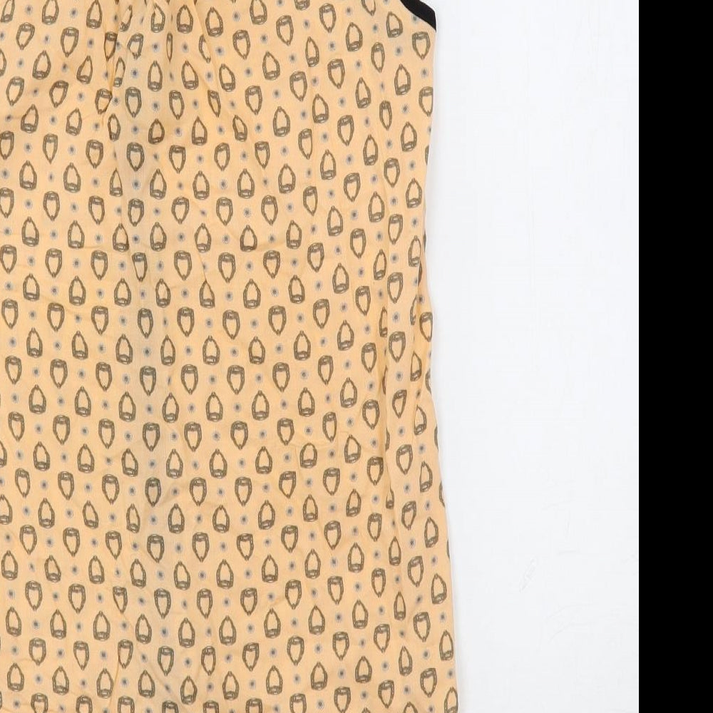 Pussycat London Womens Orange Geometric Viscose Tunic Button-Up Size S Collared