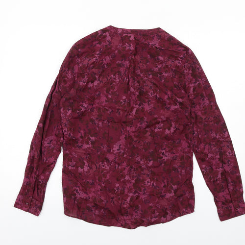 Marks and Spencer Womens Purple Floral Cotton Basic Button-Up Size 8 V-Neck