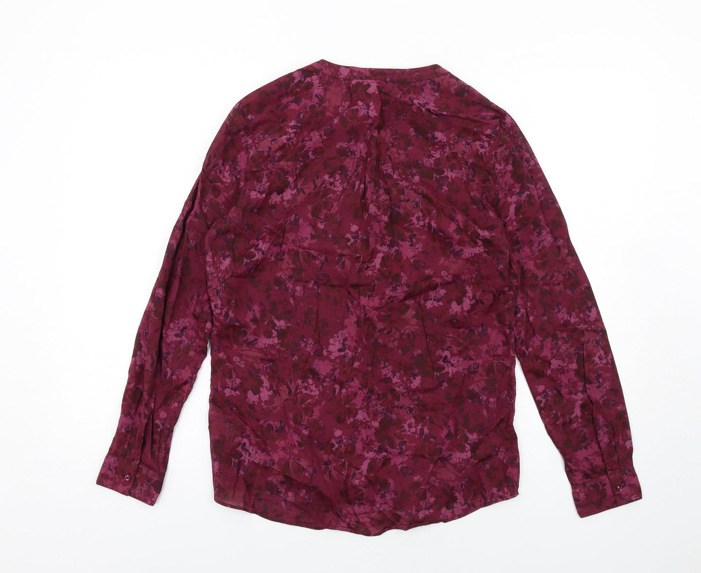 Marks and Spencer Womens Purple Floral Cotton Basic Button-Up Size 8 V-Neck