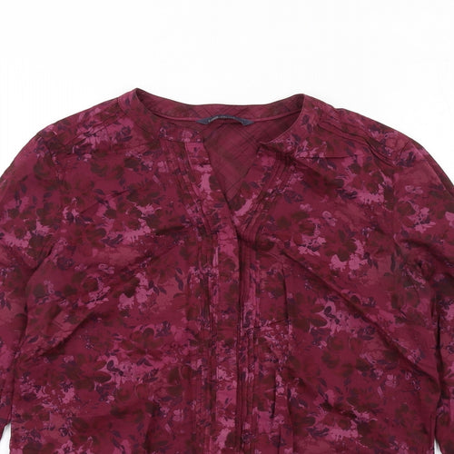 Marks and Spencer Womens Purple Floral Cotton Basic Button-Up Size 8 V-Neck