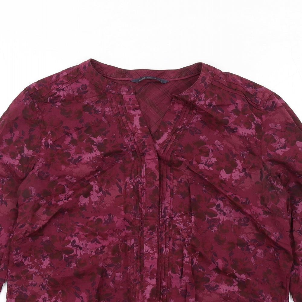 Marks and Spencer Womens Purple Floral Cotton Basic Button-Up Size 8 V-Neck
