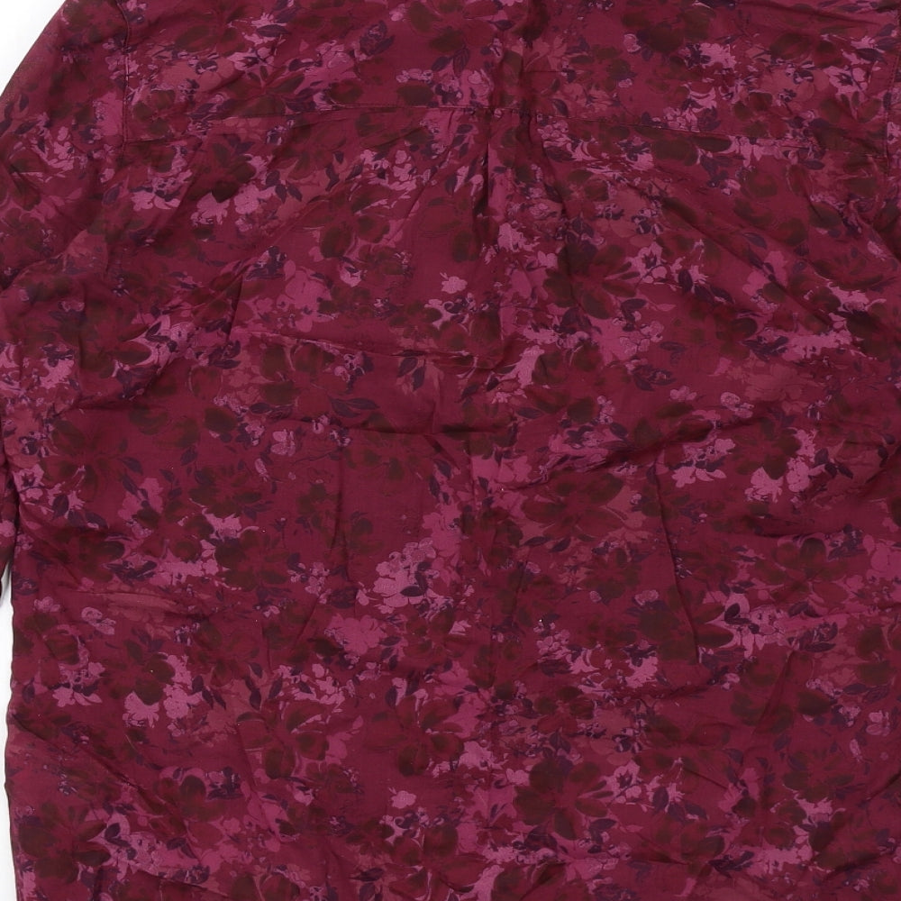 Marks and Spencer Womens Purple Floral Cotton Basic Button-Up Size 8 V-Neck