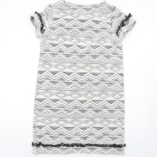 NEXT Womens White Geometric Cotton A-Line Size 14 Round Neck Pullover