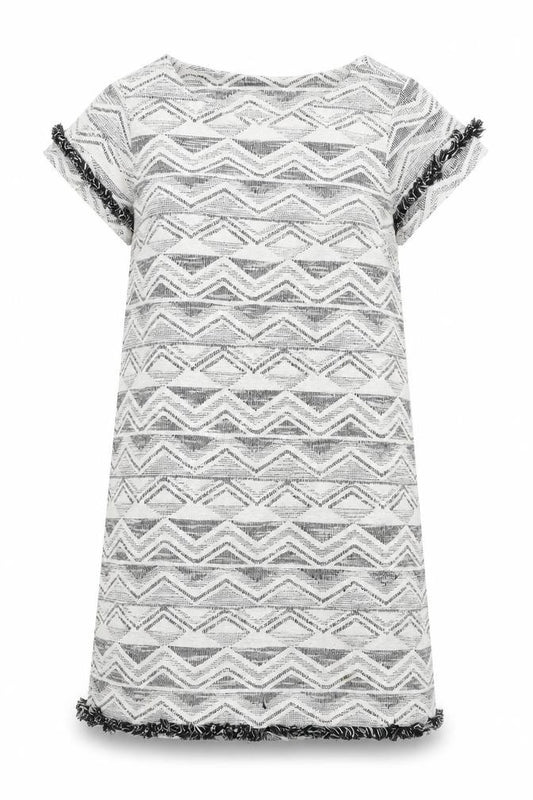 Front view of Next women’s white geometric cotton a-line, size UK 14, round neck pullover